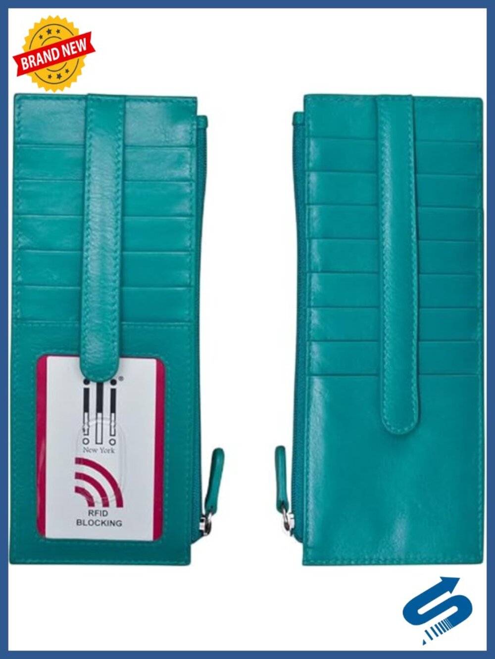 Double Sided Slim RFID Blocking Card Holder Wallet with ID Window and Side Zip